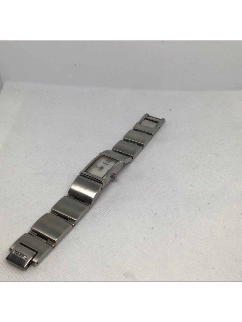 Fossil ES1710 Ladies Rectangle Silver Tone Rhinestone Mother of Pearl Watch - Picture 13 of 14